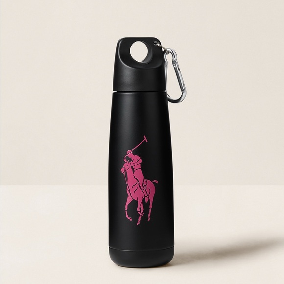 Ralph Lauren Black Water Bottle with Pink Logo - Picture 1 of 2